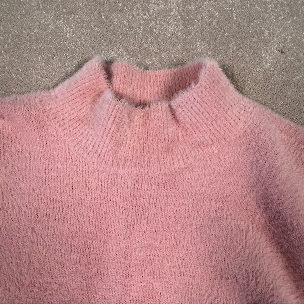 Lands' End Pink Soft Fuzzy Mock Neck Sweater Nylon/Cotton Blend Women's Large - Picture 2 of 12